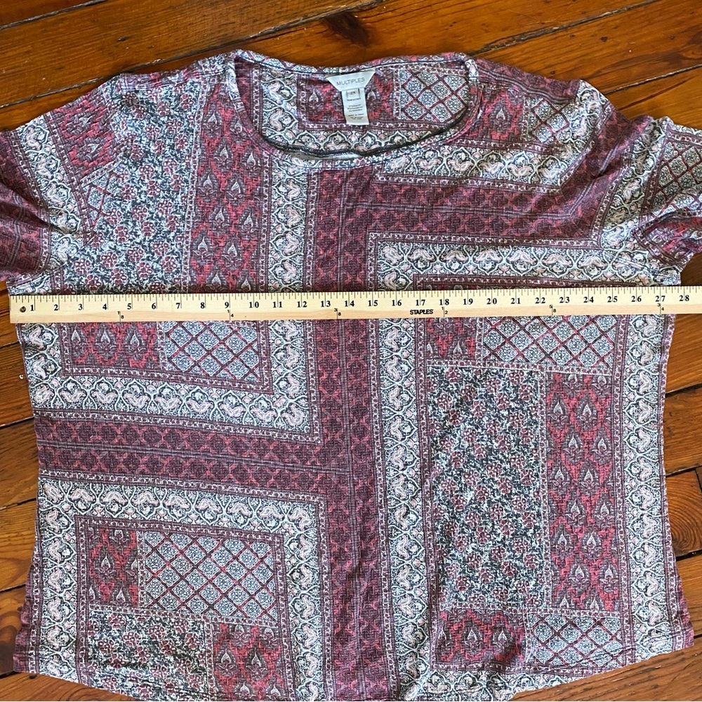 Multiples Crewneck Patchwork Pattern 3/4 Sleeve T… - image 7